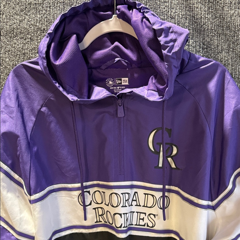 Colorado Rockies New Era Windbreaker with Hood - Purple Black White Men’s Large - Picture 3 of 15